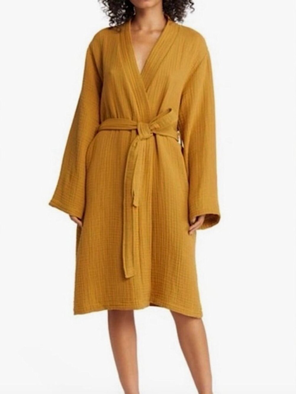 Parachute Cloud Robe Belted Cotton Gauze Knee Length Size S Gold Ochre